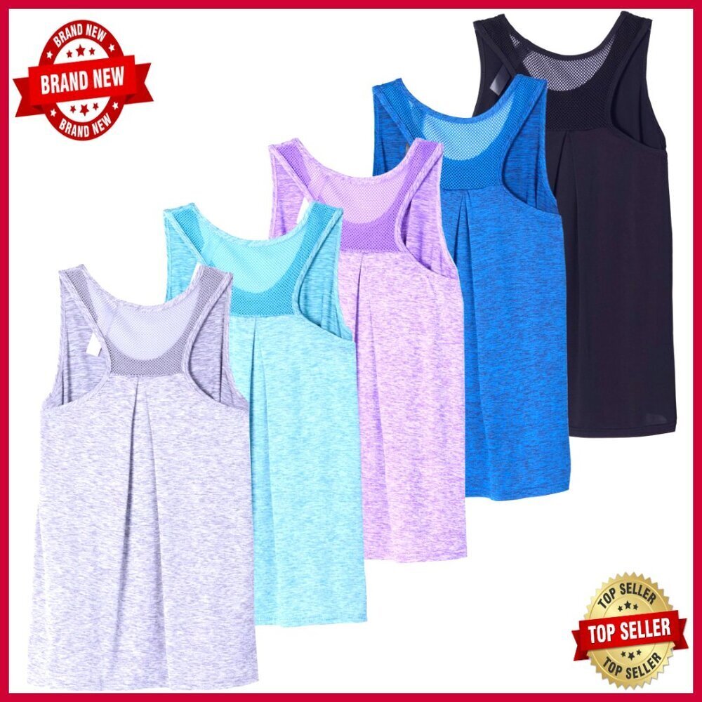 Plus Size Racerback Athletic Tank Top 5 Pack Mesh Back Dry-Fit Workout